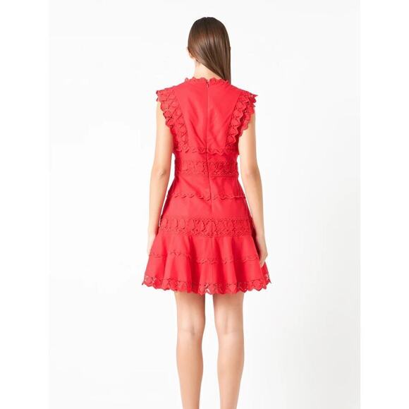 Anthropologie Endless Rose Women's  Red Plunging Neck Lace Trim Dress, M - Picture 4 of 14